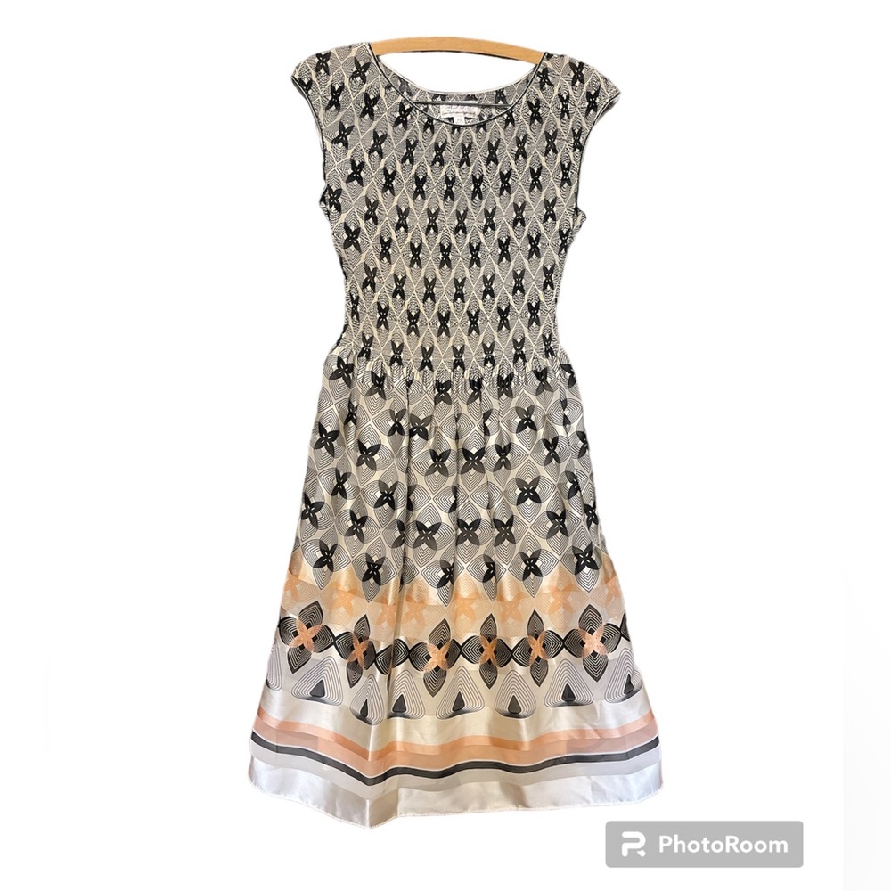 MSSP Max Studio Sweetheart Dress Short Sleeve Geo Print Stretch Bodice SZ XS